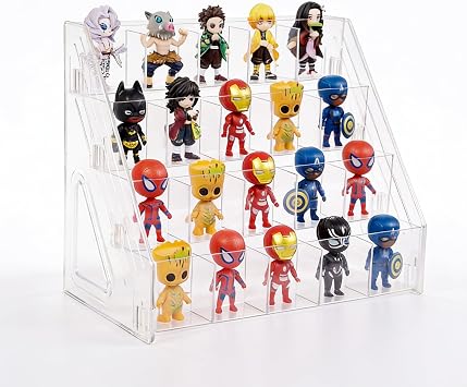 4-Tier 20-Slot Clear Figure Display Case, Miniature Display Case for Collectibles, Action Figures, Crystals, Rocks, Models 4 Tiers