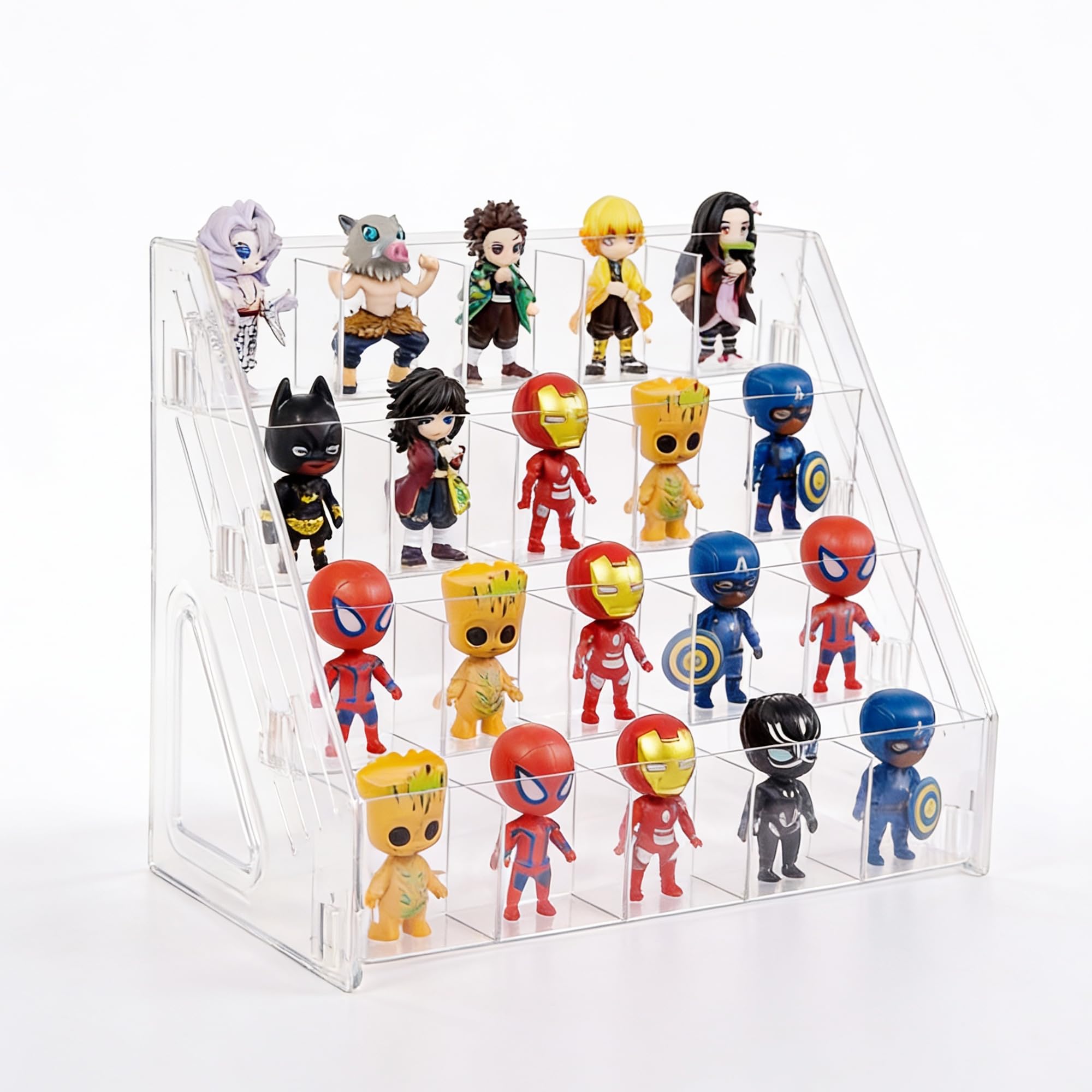 Vitrina transparente de 4 niveles y 20 ranuras, vitrina en miniatura para coleccionables, figuras de acción, cristales, rocas, modelos (4 niveles)
