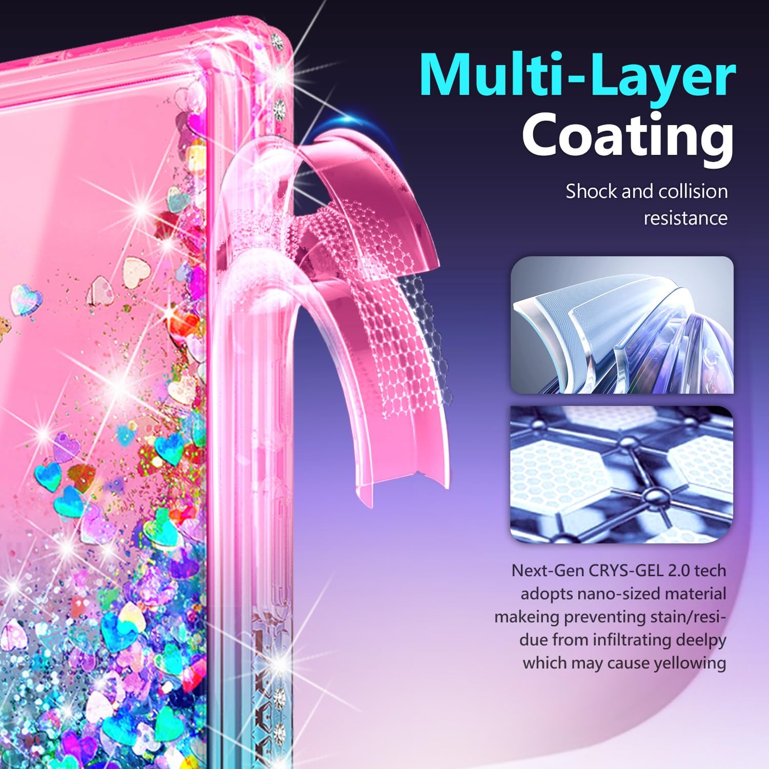 NGB Designed for Samsung Galaxy Note 10 Case, Pink/Aqua | Glitter Liquid Sparkle Cute Cover for Women Girls Kids | with Screen Protector & Ring Holder & Wrist Strap Lanyard - Image 6