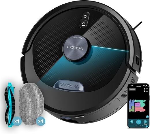 🚫 [CADUCADO] 🔥 Cecotec Conga M60 Dark Robot Vacuum Cleaner and Floor Mop. Laser Navigation, 13000Pa Motor Suction, 200min Autonomy, Multifunction Brush for All Types of Surfaces, Bluetooth and WiFi, App
