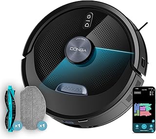 Cecotec Robot Aspirador y Friegasuelos Conga M60 Dark. Navegación Láser, Succión del Motor 13000Pa, Autonomía 200mins, Cepillo Multifunción para Todo Tipo de Superficies, Bluetooth y WiFi, App