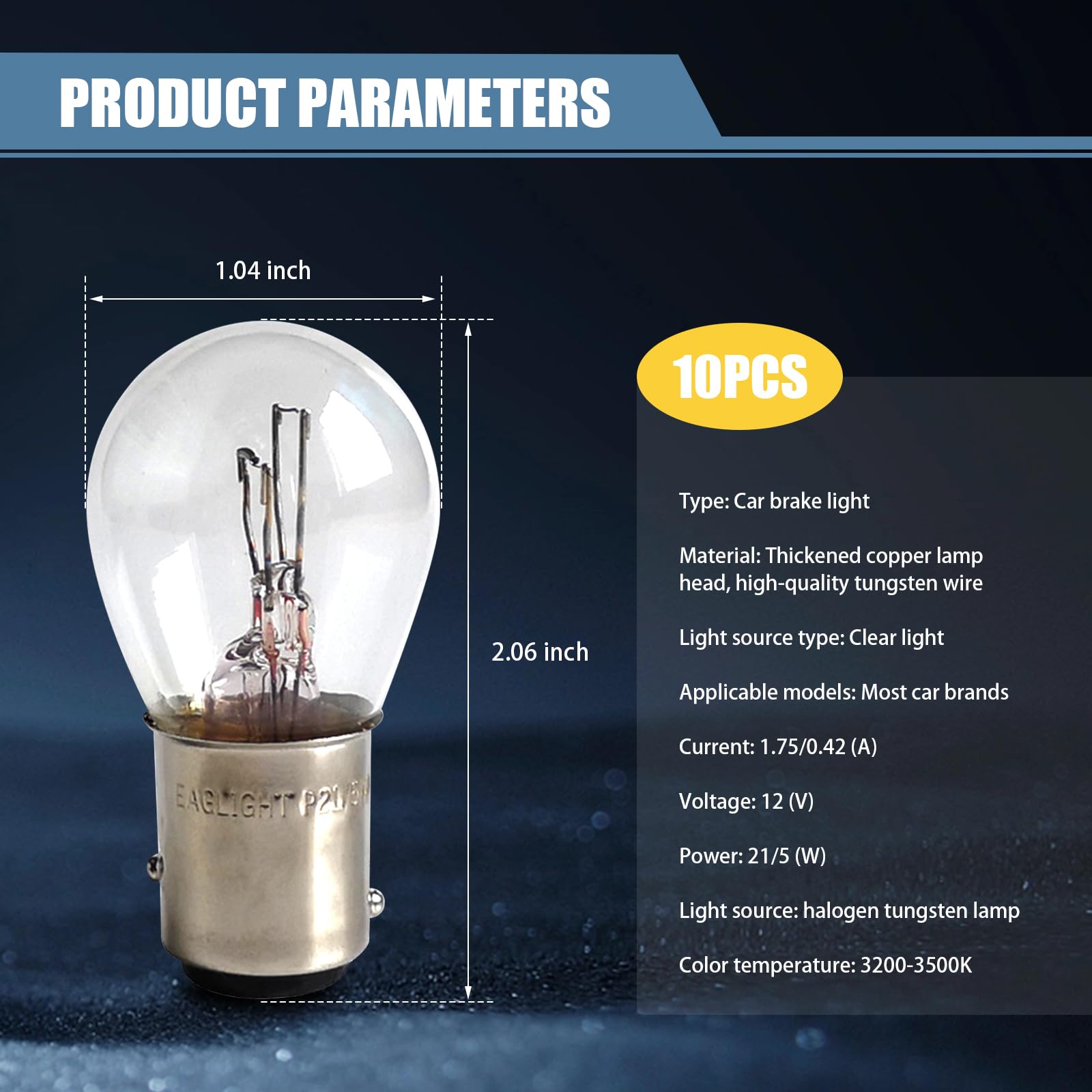 Flygun 10 PCS Car 1157 P21/5W S25 BAY15D Light Bulb, Double Tail High and Low Brake Light Bulb Turn Signal Light Bulb LongerLife Replacement, Universal Halogen Brake Tail Light Parking Light (White)