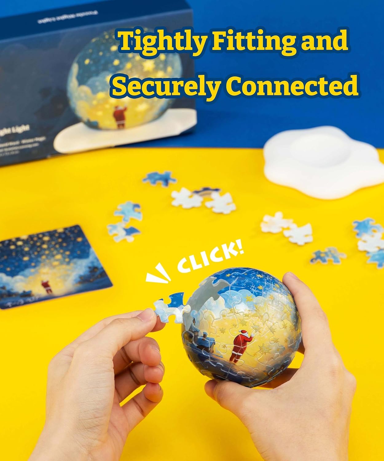 PieceRelax 3D Plastic Puzzle Sphere Light 3-inch for Adults 60 Piece - Michael David Ward - Winter Magic Unique Home Décor with Curved Plastic Puzzle Pieces [J1160]