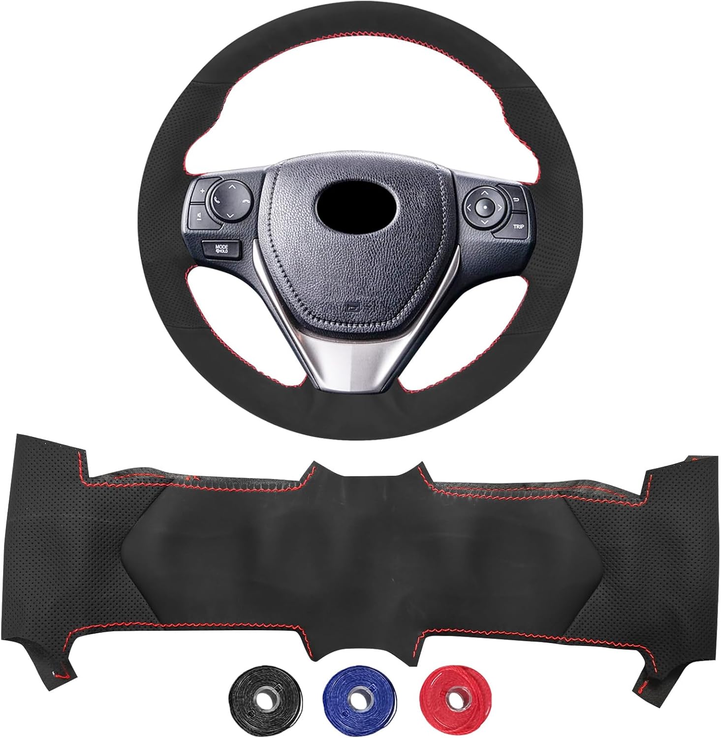 Microfiber Leather Hand Sewn Steering Wheel Cover Compatible with Toyota RAV4 2013-2018 Corolla 2014-2018 DIY Steering Wheel Protector On Wrap Interior Accessories