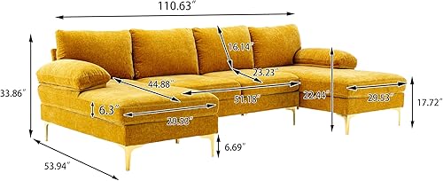 Miniatura 3 de SULOPS Sofá modular de felpilla suave con detalles grandes, 110.63 pulgadas de ancho en forma de U de 4 a 6 asientos, sofá modular de interior con 2