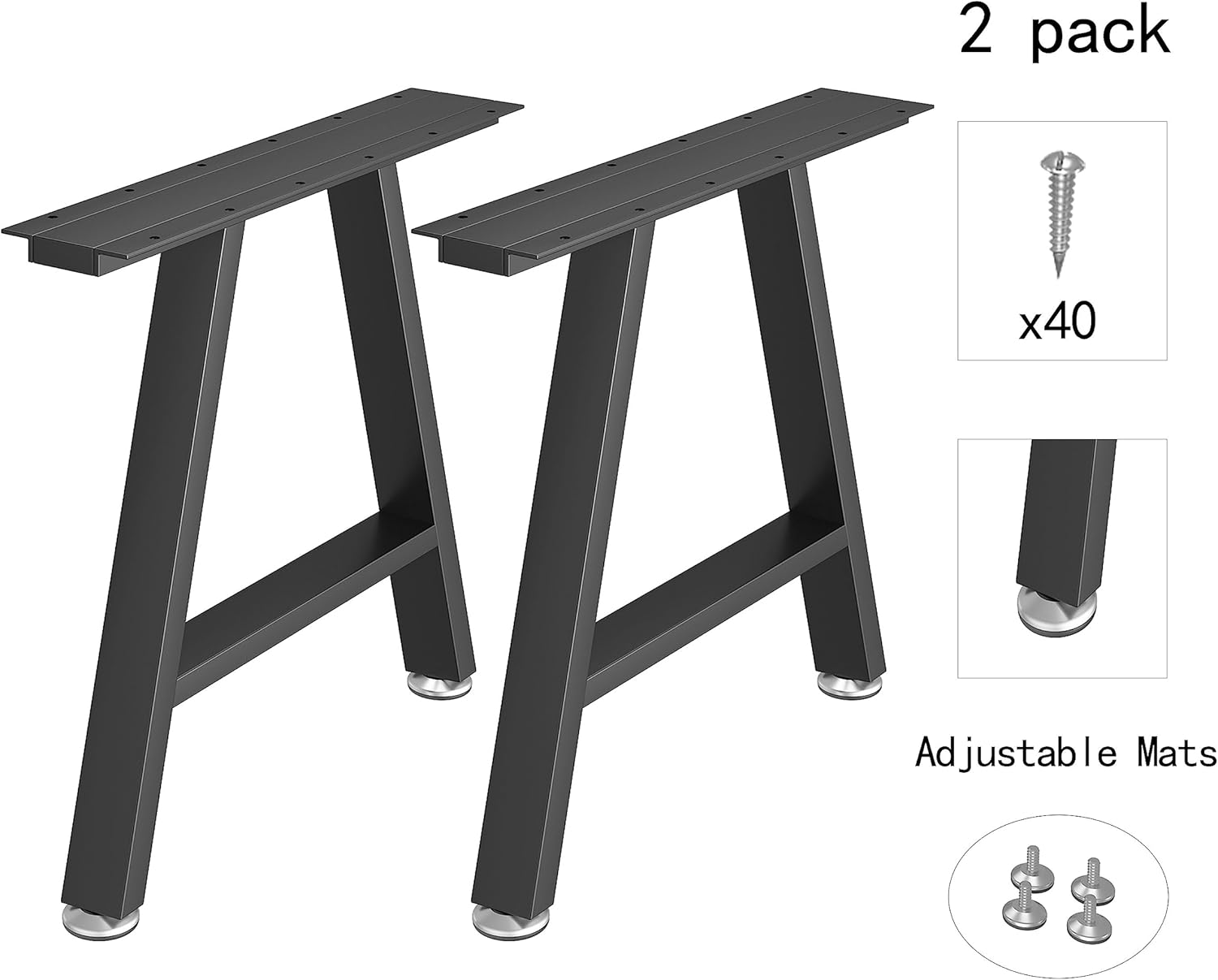 Metal Table Legs 28 inch Height x 35 inch Wide with Adjustable Protector Feet, Industrial & Rustic Style Heavy Duty Metal Furniture Legs for Desk/Table, (Bear Up to 800lb), Black, H-Shape Set of 2