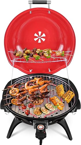Techwood Parrilla eléctrica para interiores y exteriores de 1600 W, parrilla eléctrica para barbacoa, parrilla extraíble portátil (rojo, parrilla de