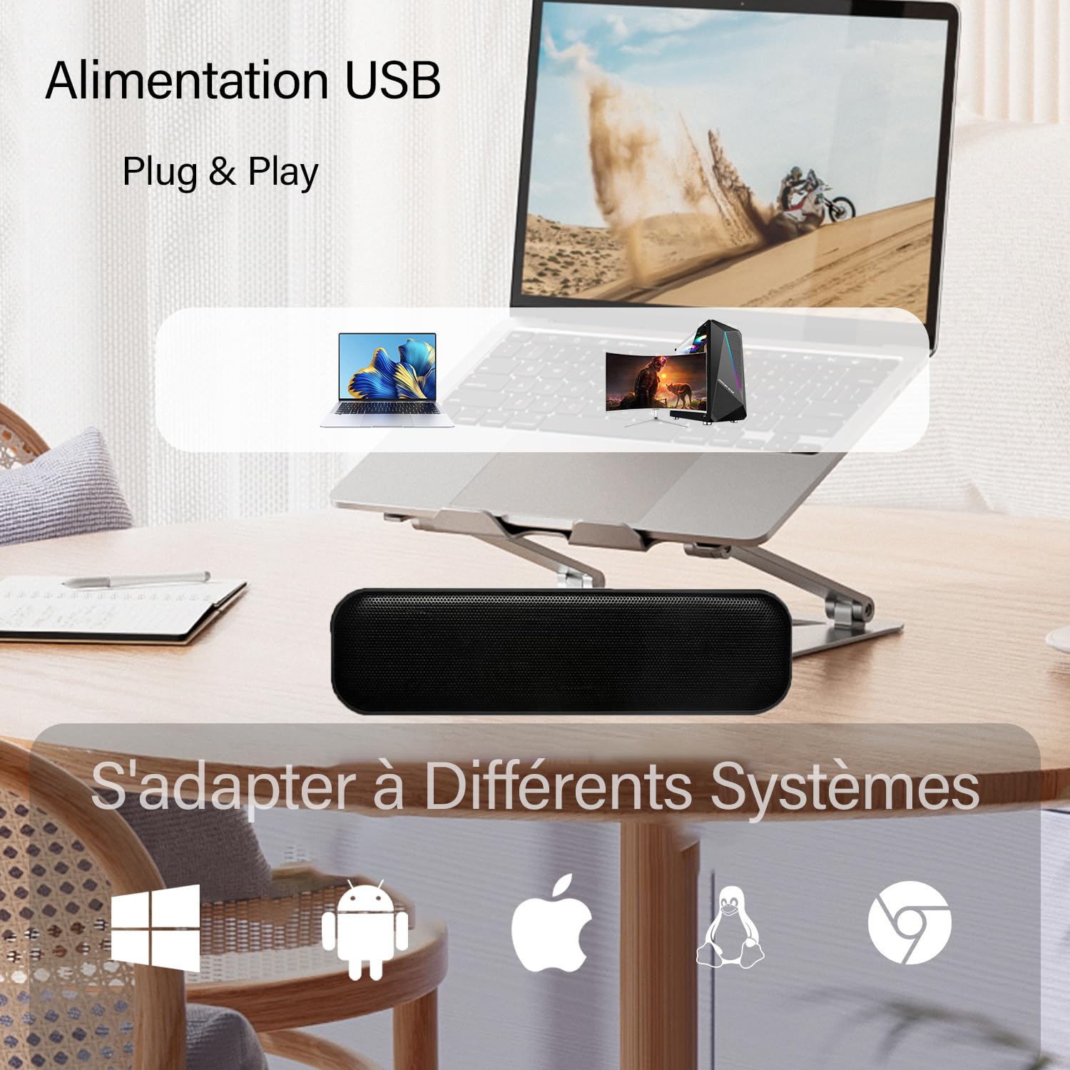 Haut-Parleur d'ordinateur, Haut-Parleur alimenté par USB pour Ordinateur de Bureau, PC Windows, Ordinateur Portable. Mini Barre de Son Portable - Plug and Play