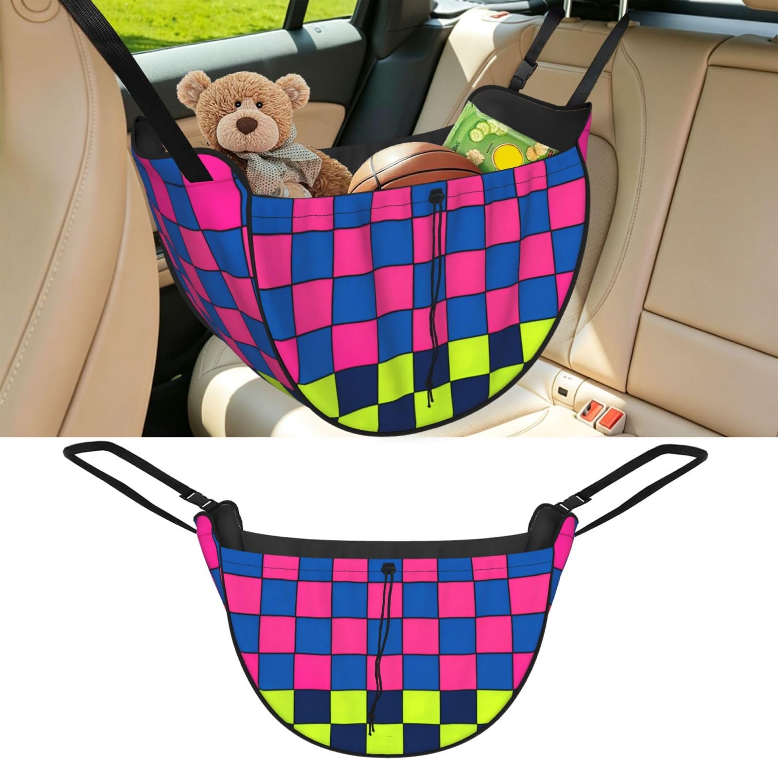 Cntdbu Black Neon Pattern Car Seat Organizer-Backseat Storage Bag For Travel
