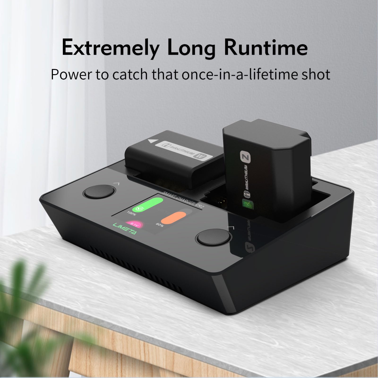 LIMETA CR2Go Schnellladegerät Für Sony Kameras – Powerbank & Ladegerät In Einem, Mit App, Display & 30W USB-C