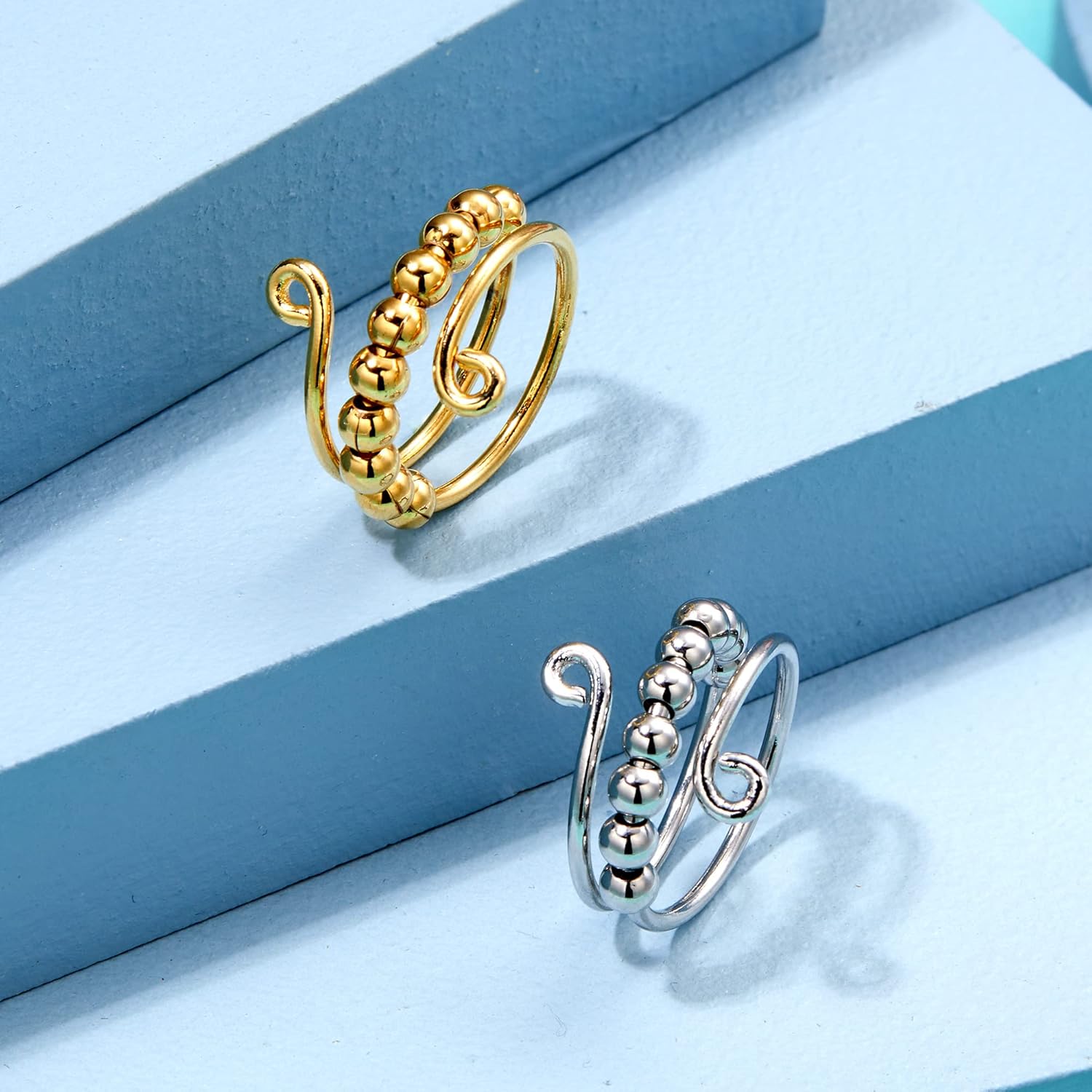 To My Daughter - Fidget Ring Anxiety Meditation Ring for Women Ring with Beads Spinner Adjustable Swivel Ring Fidget Jewelry Gift For Daughter Stepdaughter