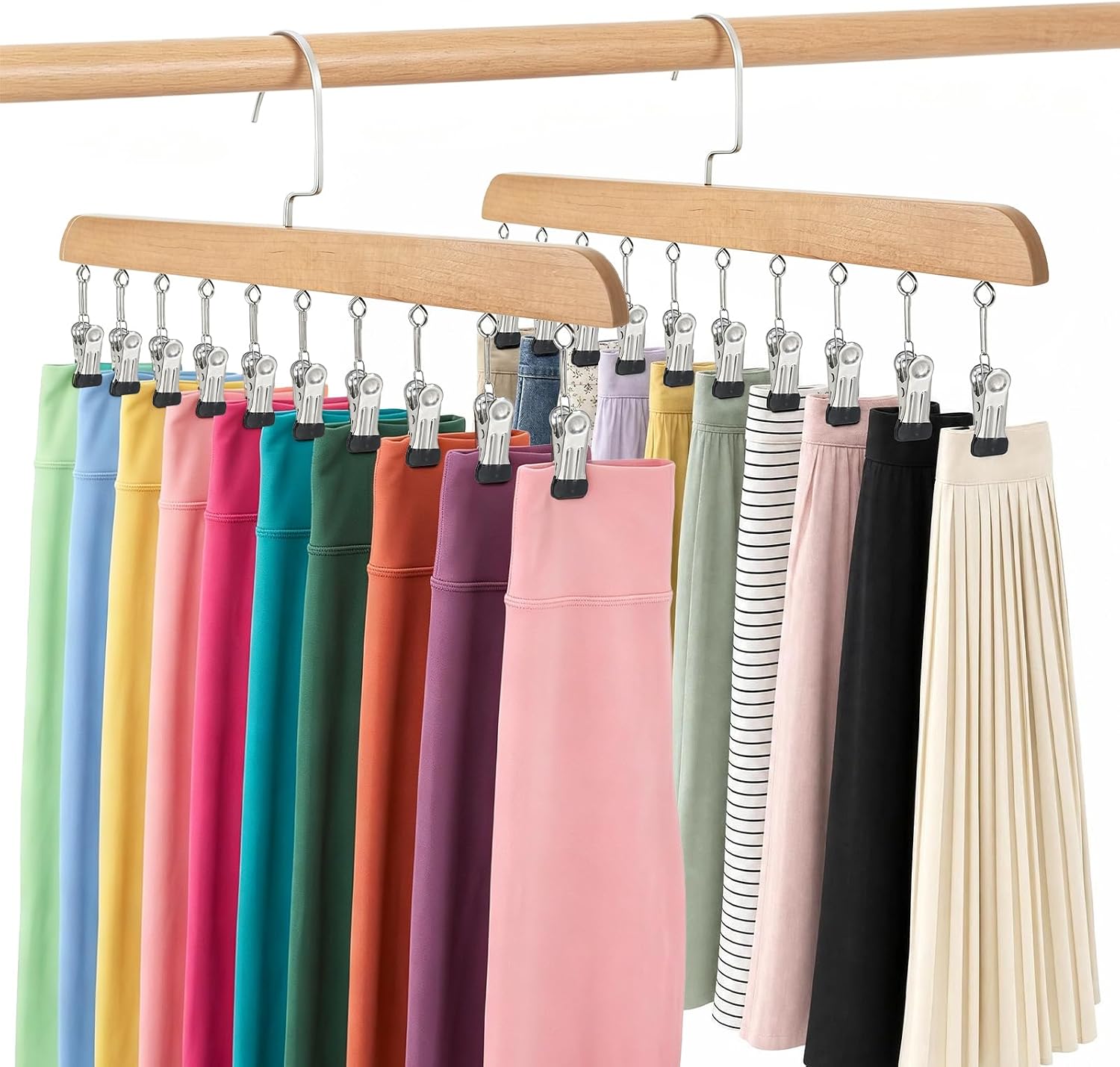 4-Pack Pants Hangers with Clips – 10 Clips Each, Space Saving Closet Organizer Hanger for Leggings, Jeans, Hats, Shorts, Belts, Scarves – Closet Organizer (4, Brown)