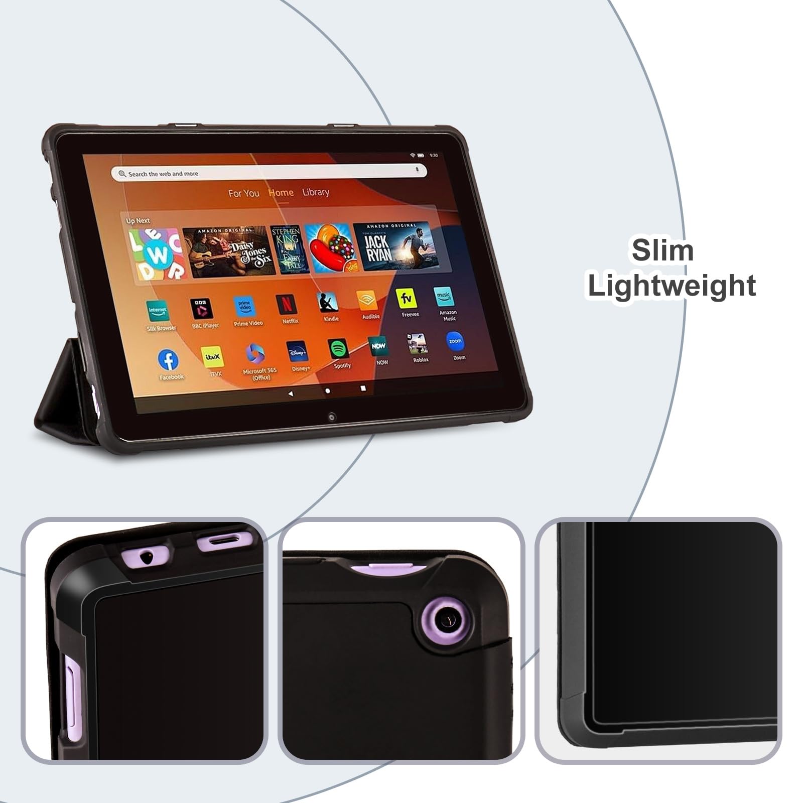 Custodia sottile per tablet Amazon Fire HD 10 da 10,1 pollici (13a generazione, 2023Release), custodia per Kindle Fire 10, custodia a tre ante con supporto a doppia angolazione, retro in morbido TPU,