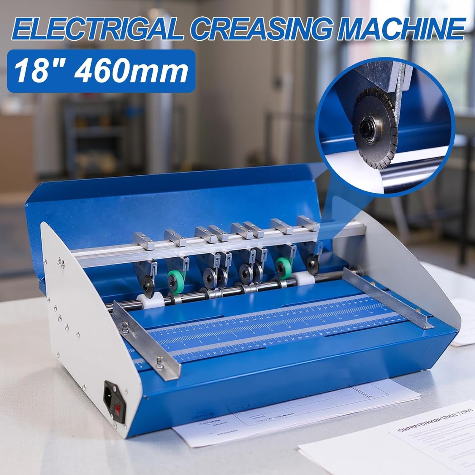 Elektryczna maszyna do bigowania 3 w 1 z linijką, 460 mm maszynka do bigowania i perforowania papieru, bigownik z liniami przerywanymi do kart, zaproszeń, biletów