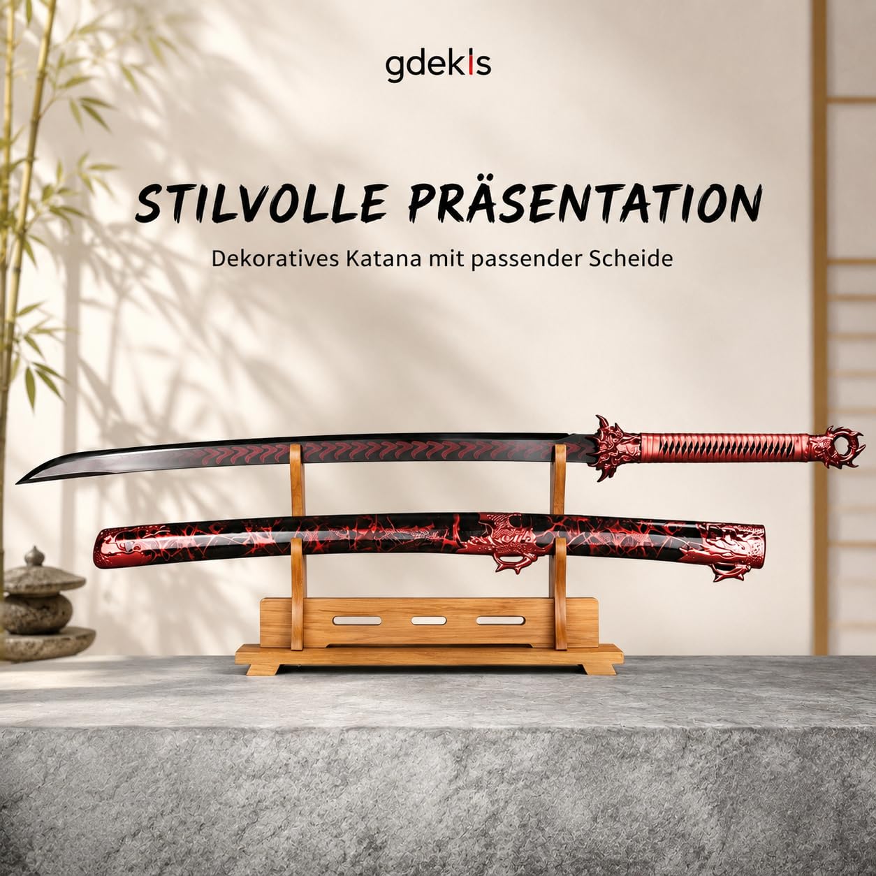 Claw Dragon Katana Schwert 103,5cm – Dekoratives Samuraischwert mit Drachen-Design, Edelstahl Klinge Nicht geschärft, schwarz-rot Fantasy Deko Schwert für Sammlung, Cosplay & Wanddekoration