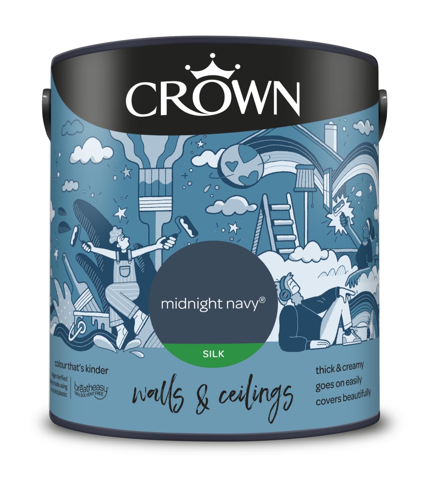 Crown Midnight Navy® 2.5L Walls & Ceilings Silk Emulsion