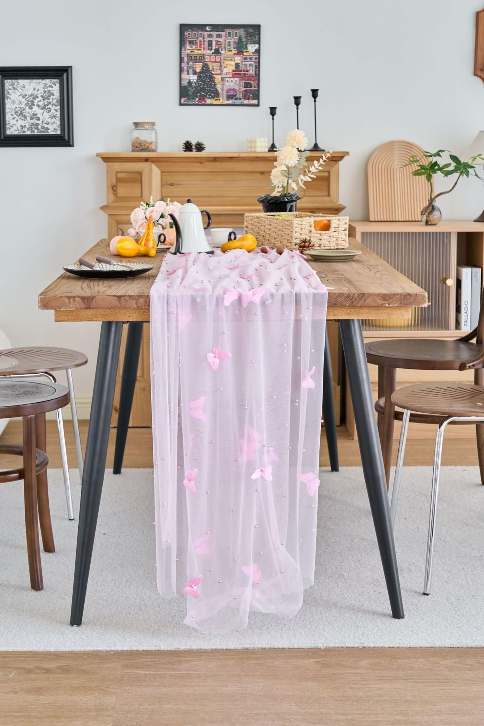Moderne Tischläufer Rosa mit Geblümt,Polyester,150x300cm