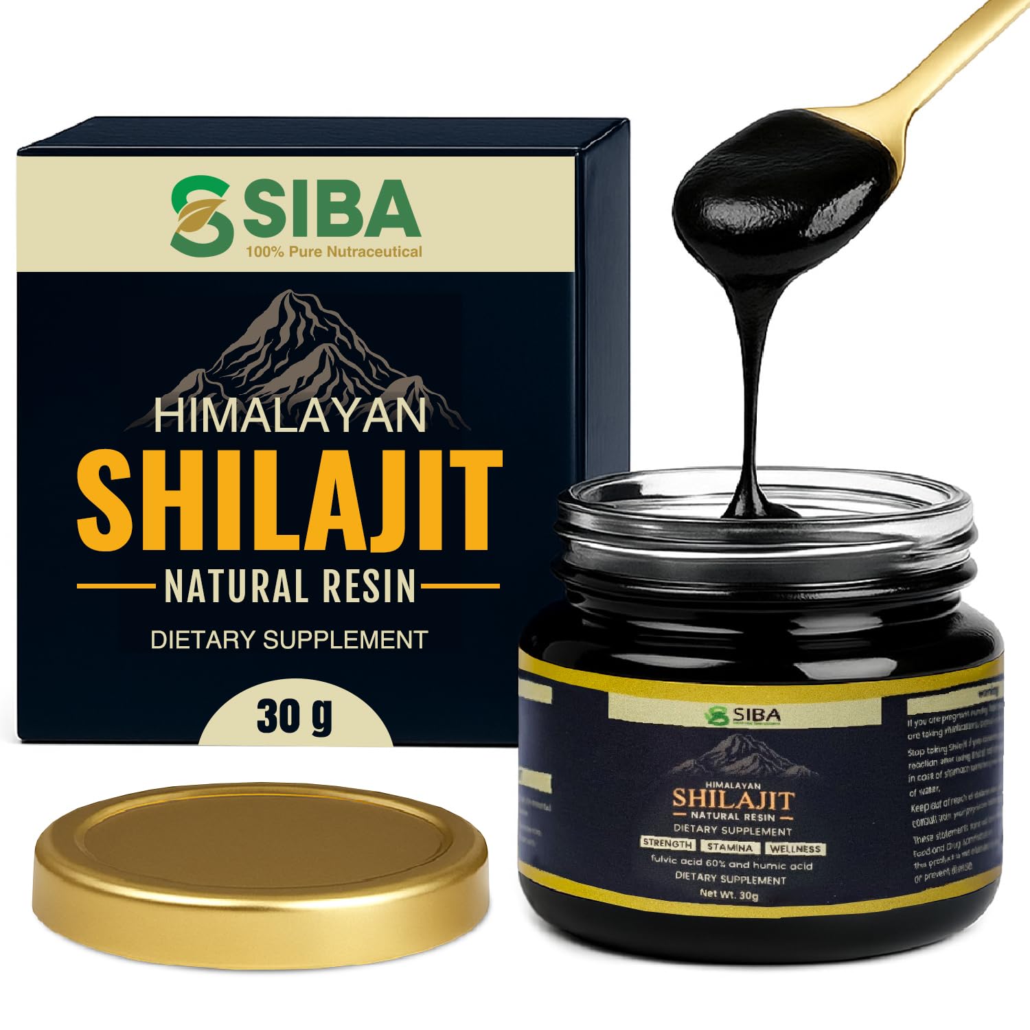 Siba Pure Himalayan Shilajit Resin for Men & Women, Fulvic Acid, 30g