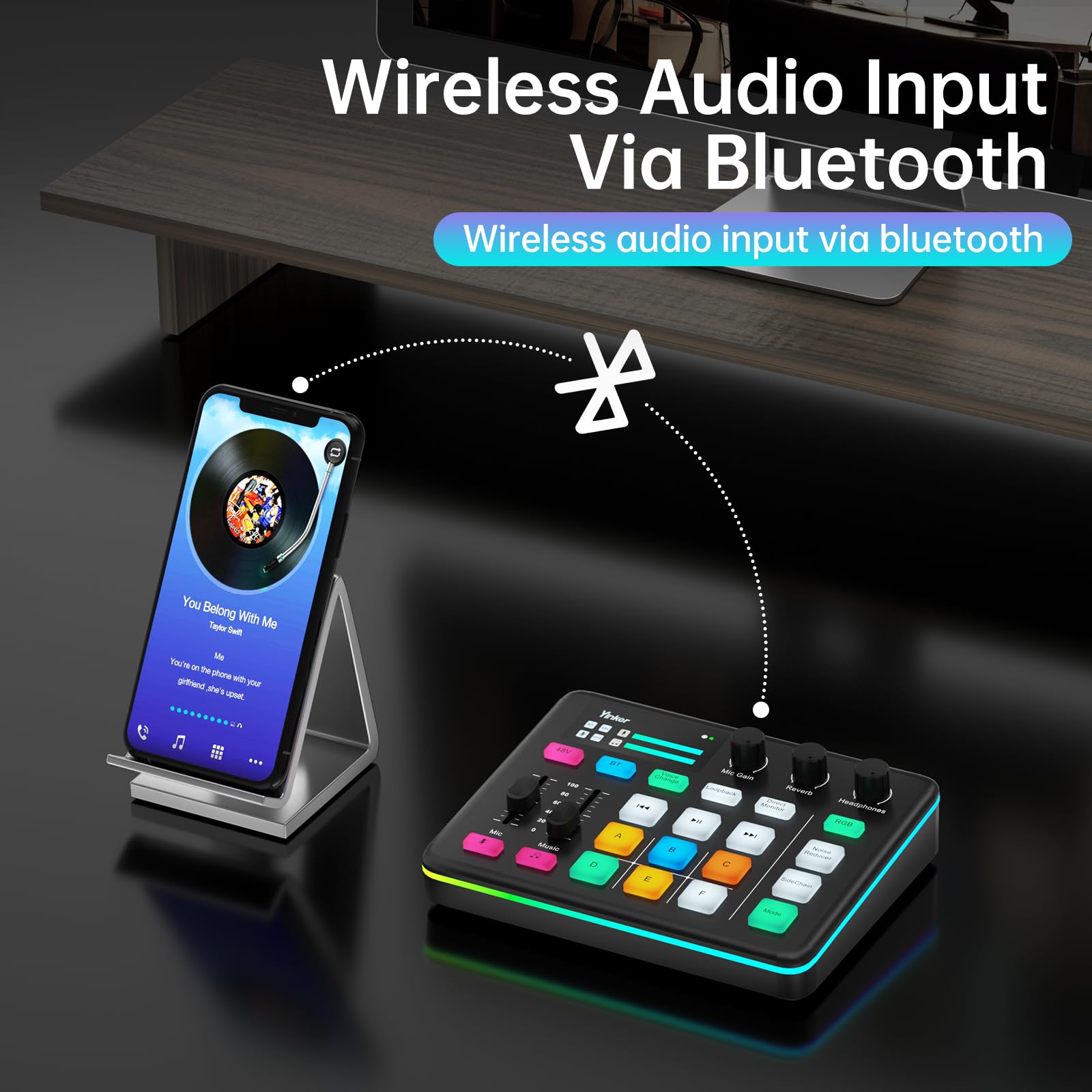 Gaming Audio Mixer Professioneller RGB Audio Soundmixer für Streamer und Content Creator 6 Benutzerdefinierter Sound