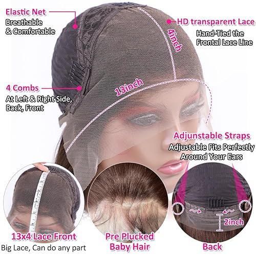 Miniatura 5 de Hermosa Pelucas de cabello humano con encaje frontal marrón de 13 x 4 con abuelitos, pelucas de cabello humano lacio 180 con encaje frontal, línea