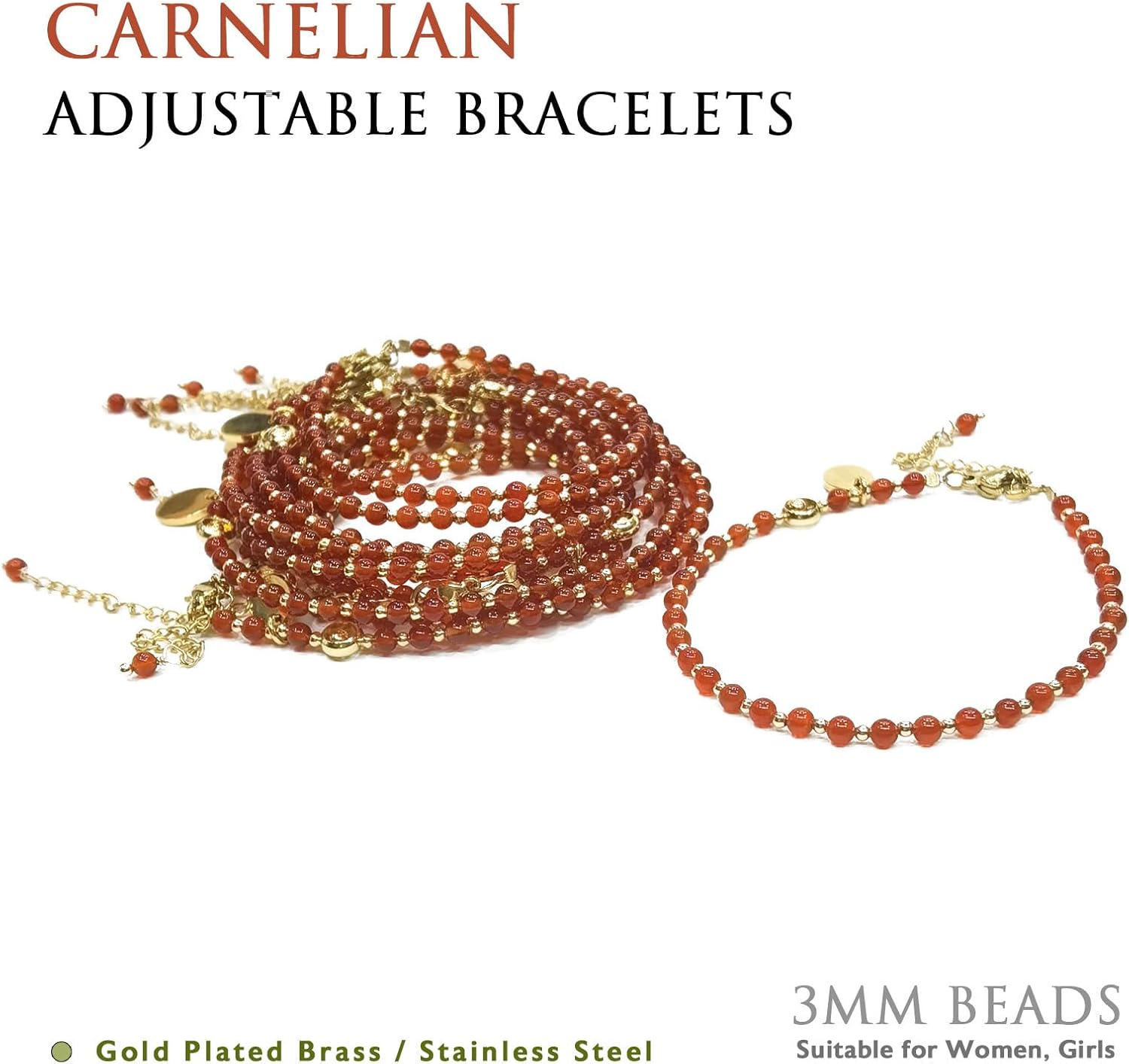 Morchic 3mm Tiny Beads Natural Gemstone Bracelet for Women, Adjustable 7.1" Energy Gem Charm Jewelry, Dainty Handmade Birthday Gift - Image 3