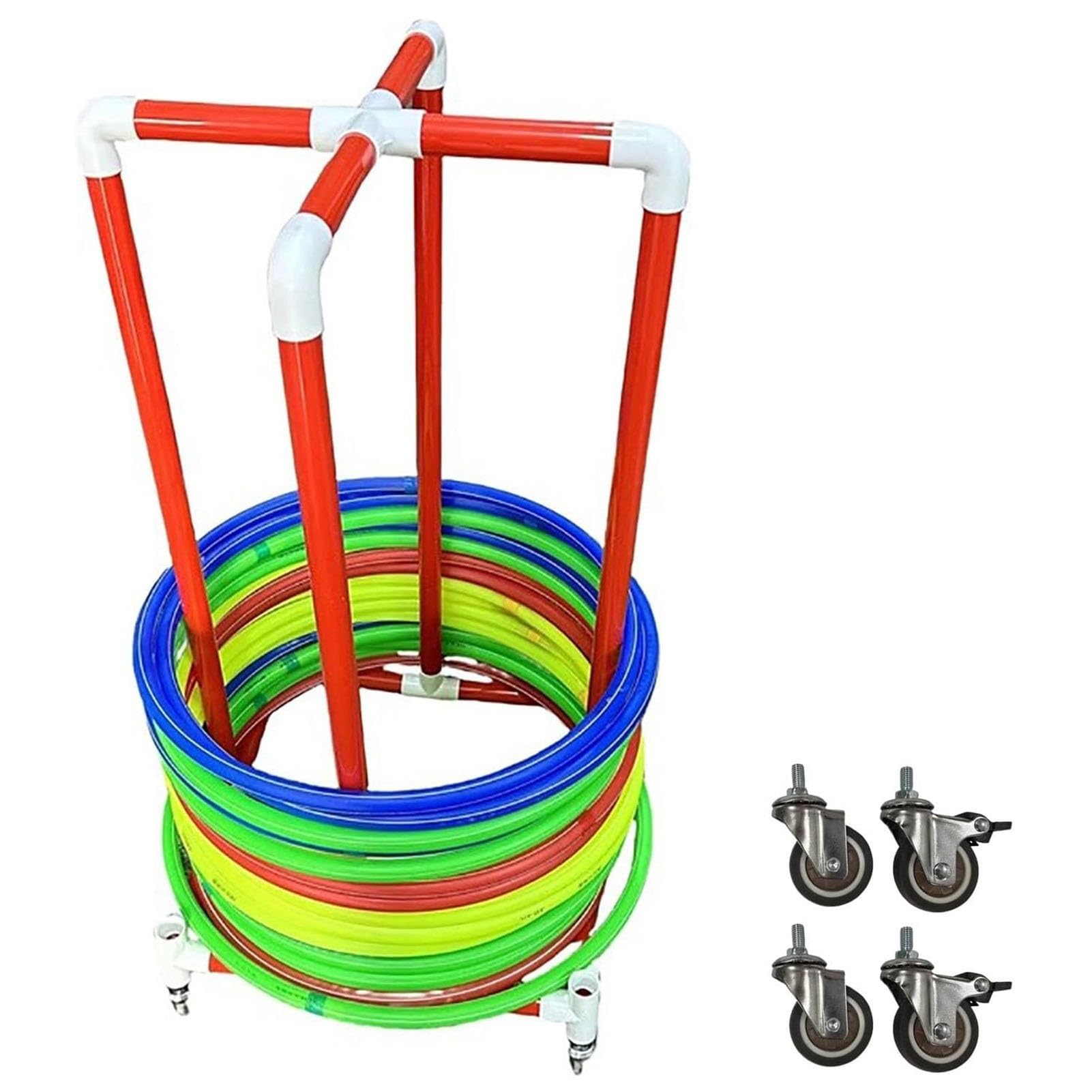 Hula Hoop Aufbewahrungsregal mit Rädern, platzsparender Displaywagen für Reifen, ideal für Büro und Fitnessstudio, perfekt für den Sportunterricht