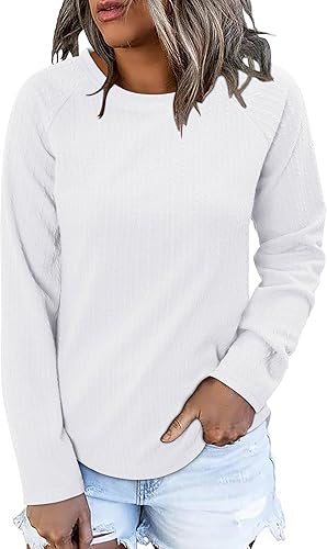 ONLYSHE Womens Shirts Long Sleeve Crewneck Tunic Tops Casual Lightweight Knit Solid Color Sweatshirts Trendy Blouse Basic Tee