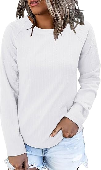 ONLYSHE Womens Shirts Long Sleeve Crewneck Tunic Tops Casual Lightweight Knit Solid Color Sweatshirts Trendy Blouse Basic Tee