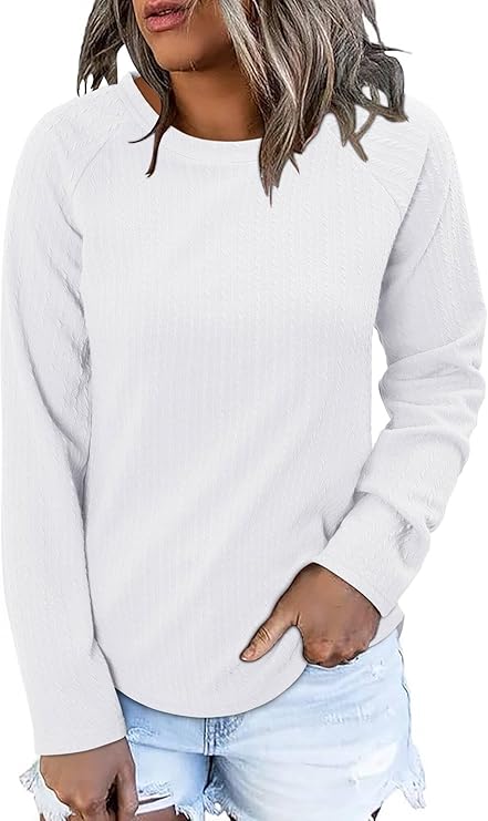 ONLYSHE Womens Shirts Long Sleeve Crewneck Tunic Tops Casual Lightweight Knit Solid Color Sweatshirts Trendy Blouse Basic Tee