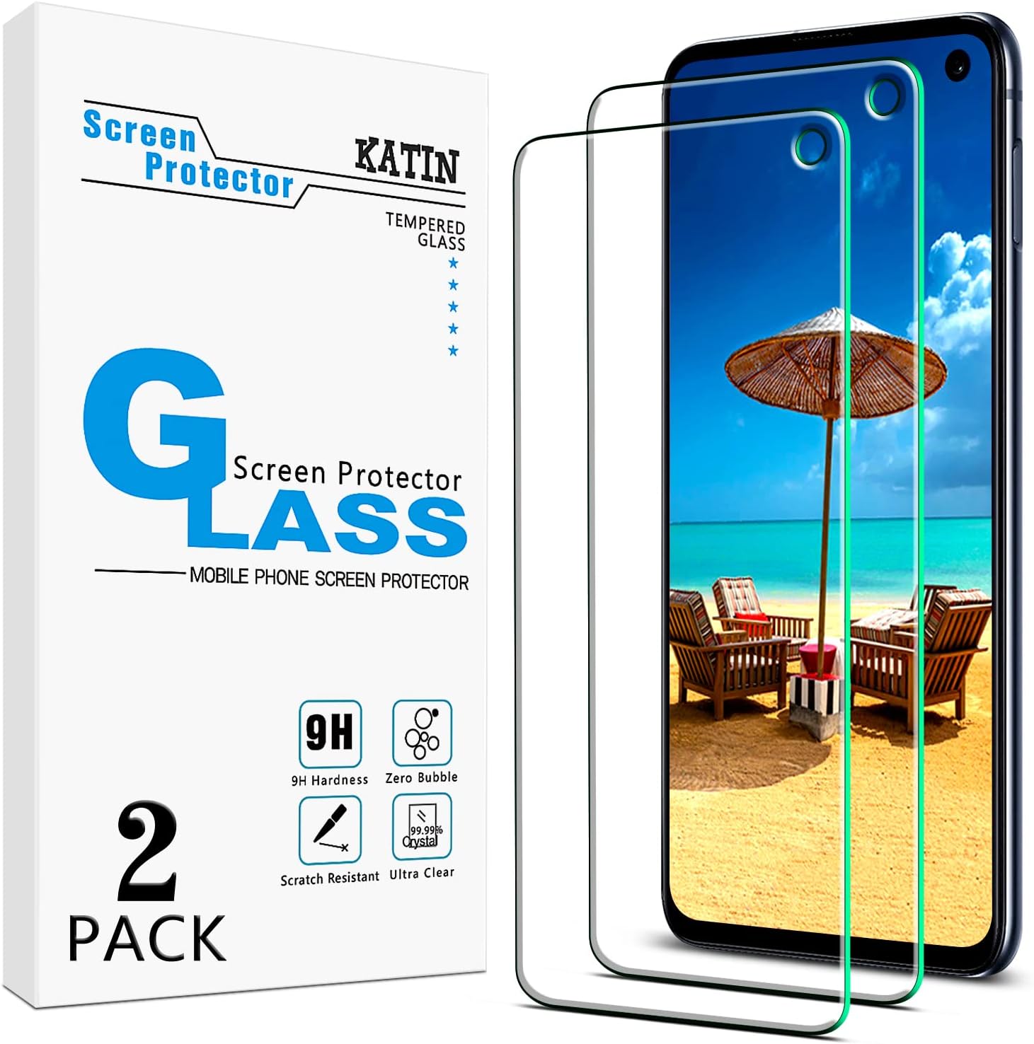 KATIN [2-Pack] For Samsung Galaxy S10e Tempered Glass Screen Protector Anti Scratch, Bubble Free, 9H Hardness, Case Friendly