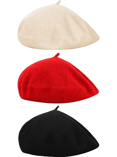 3 Pieces Wool Beret Hat French Style Wool Beanie Cap
