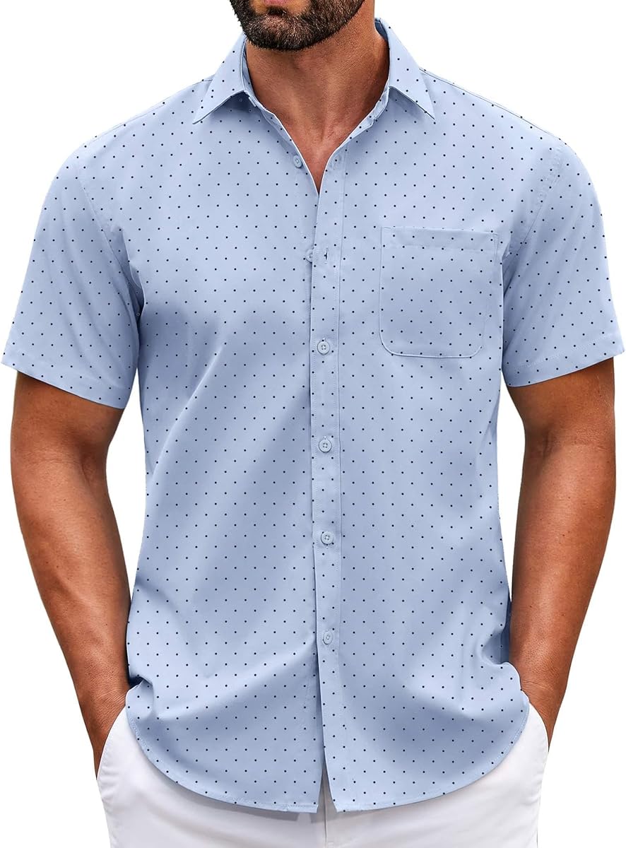 COOFANDY Mens Short Sleeve Casual Button Down Shirts Summer Untucked Dress Shirts with Pocket