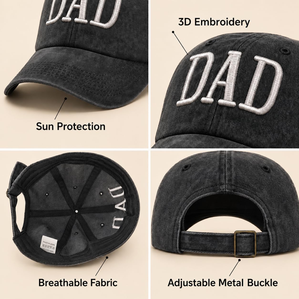 Dad to Be Hat with Gift Bag, First Time Father Keepsake, 100% Washed Cotton Embroidered Ball Cap