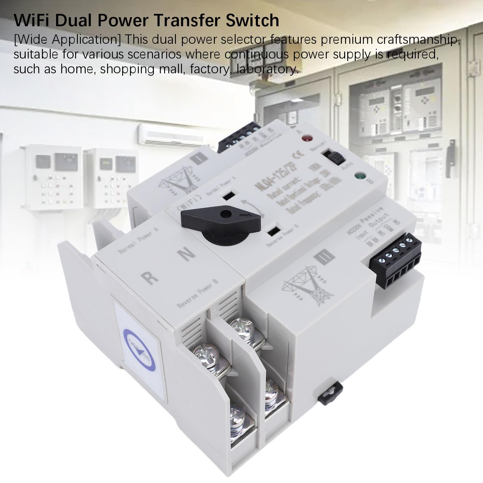 Sxhlseller Interruptor de Transferencia Automática de Doble Potencia con Control WiFi y Materiales Premium para Laboratorio de Fábrica en el Hogar, 2P 100A ATS