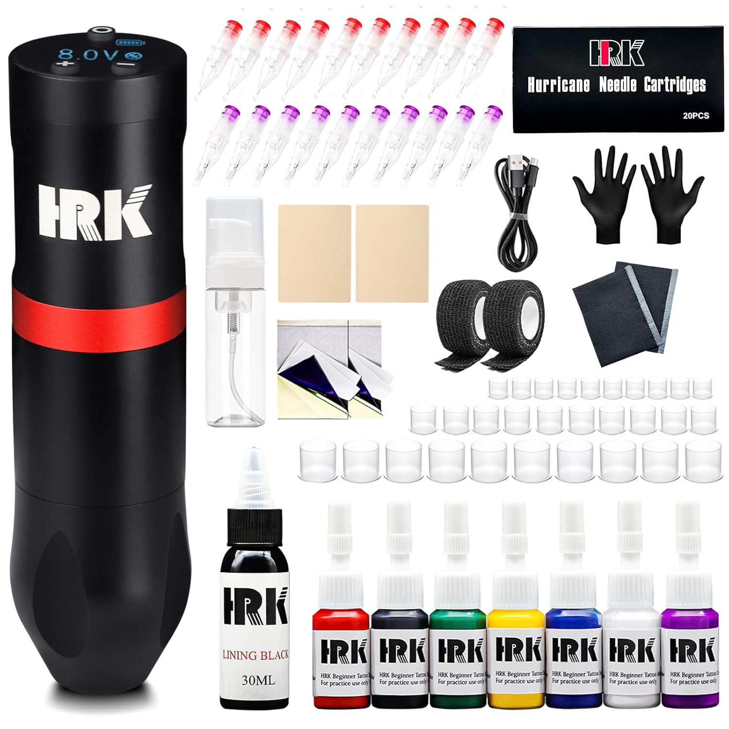 Tattoo Pen Kit - Wireless Tattoo Machine Kit 20Pcs Tattoo Cartridge Needles 10Pcs Pratice Cartridges 1500mAh Tattoo Gun Kit Professional, Complete Tattoo Kit Tattoo Supplies for Beginners