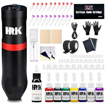 Tattoo Pen Kit - Wireless Tattoo Machine Kit 20Pcs Tattoo Cartridge Needles 10Pcs Pratice Cartridges 1500mAh Tattoo Gun Kit Professional, Complete Tattoo Kit Tattoo Supplies for Beginners