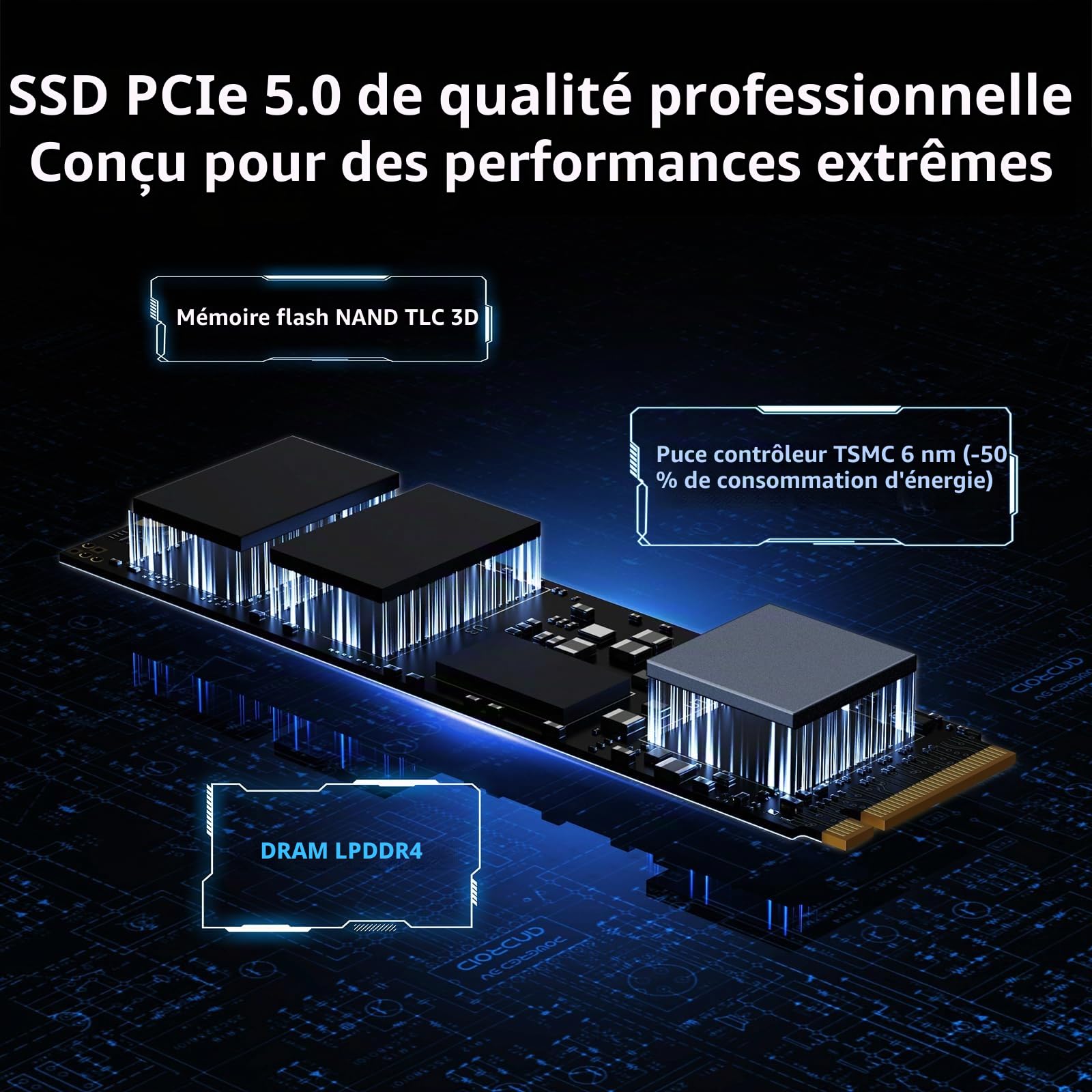 Ediloca SSD 2 to NVMe PCIe 5.0 x4, Lecture Jusqu’à 14 000 Mo/s, Écriture 10 000 Mo/s, 2 Go LPDDR4 DRAM & Cache SLC Dynamique, M.2 2280 3D TLC pour Jeu, Montage vidéo, PC/Portables (EN1400 Pro)