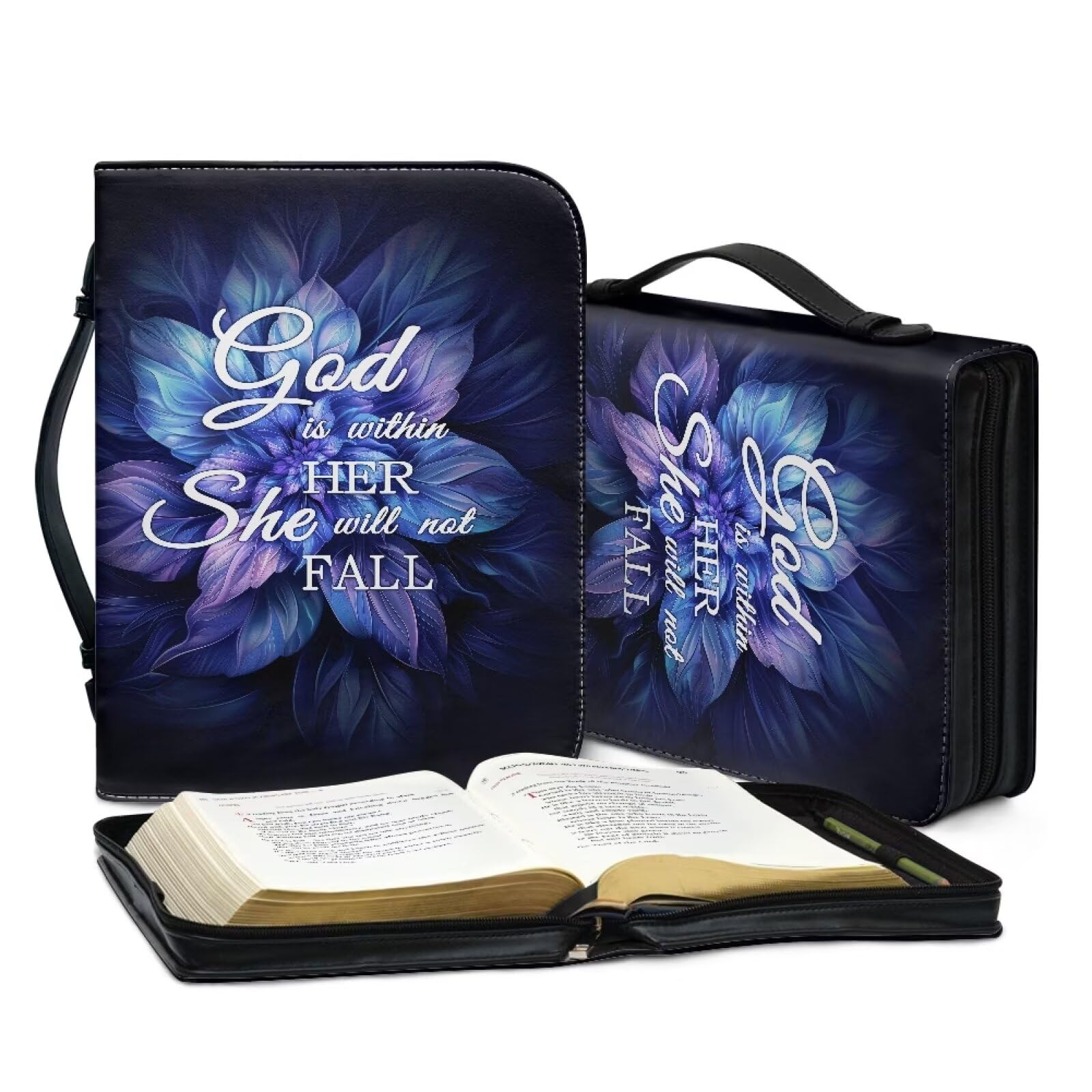 Talayituse Custodia per bibbia in ecopelle con stampa mandala bohémien, per uomo e donna, con cerniera e scritta "God is Within Her Christian", con manico, per il trasporto, per libri e bibbia, 2XL