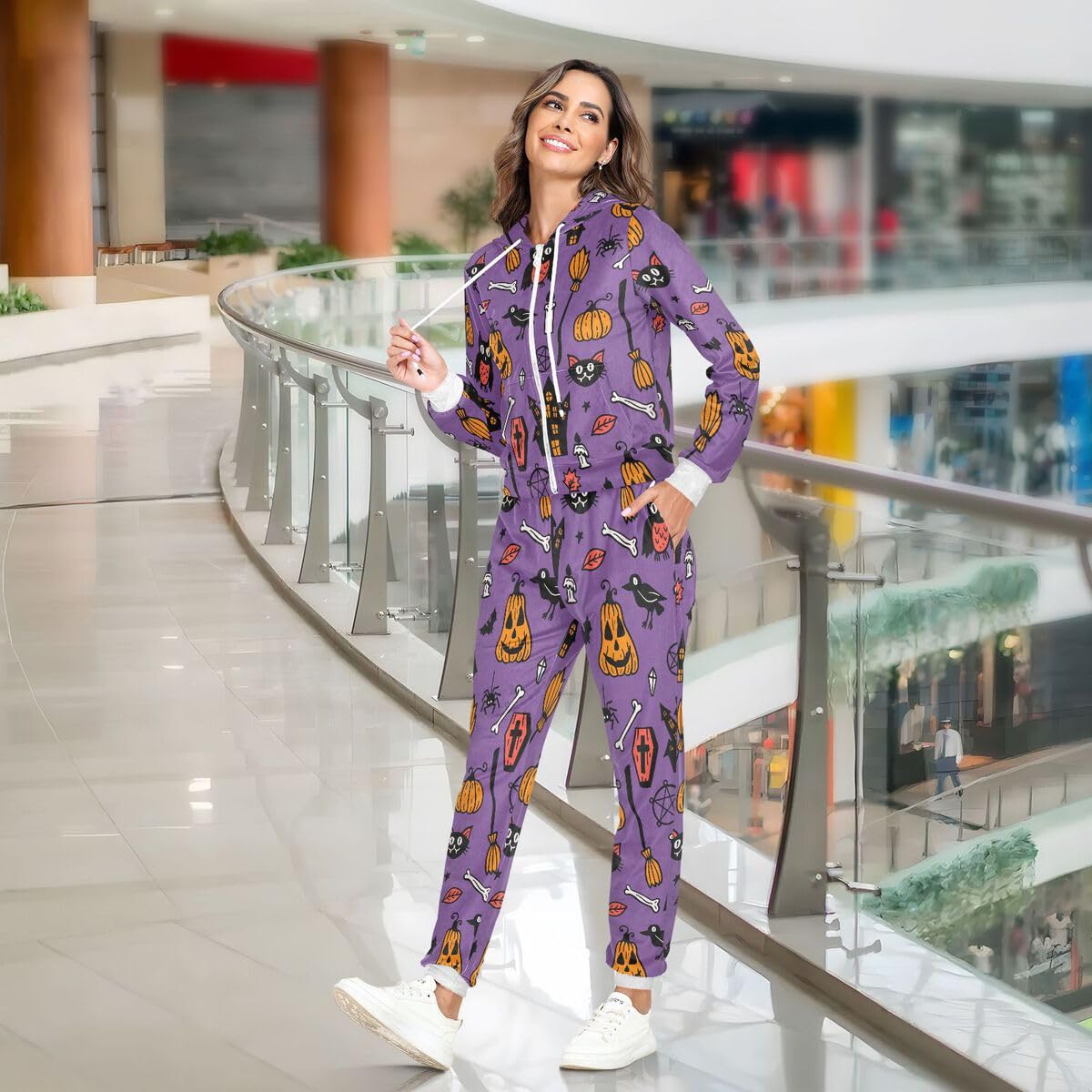 Conjunto deportivo de 2 piezas para mujer, conjunto deportivo de manga larga para Halloween, diseño de pájaro