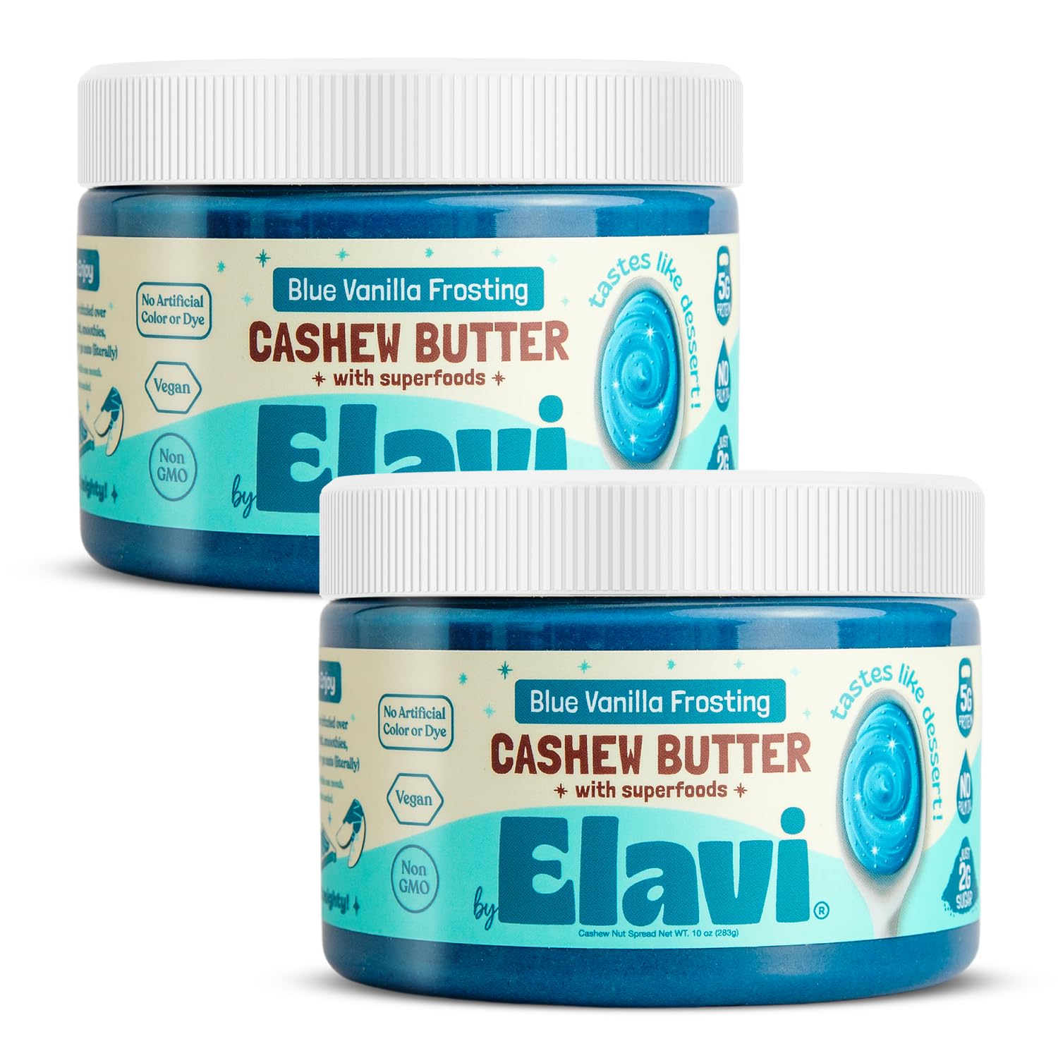 ELAVI Keto Cashew Butter, Kid-Friendly, Low-Sugar Dessert Spread | Vegan, No Added Sugar, No Sugar Alcohols, No Palm Oil (2 Count, Blue Vanilla)