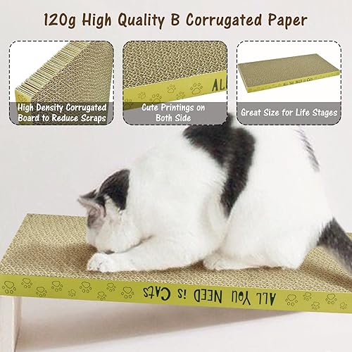Miniatura 3 de Rascador de cartón para gatos, paquete de 3 almohadillas de repuesto reversibles para gatos, tablero de rascador duradero para gatos, rascador para