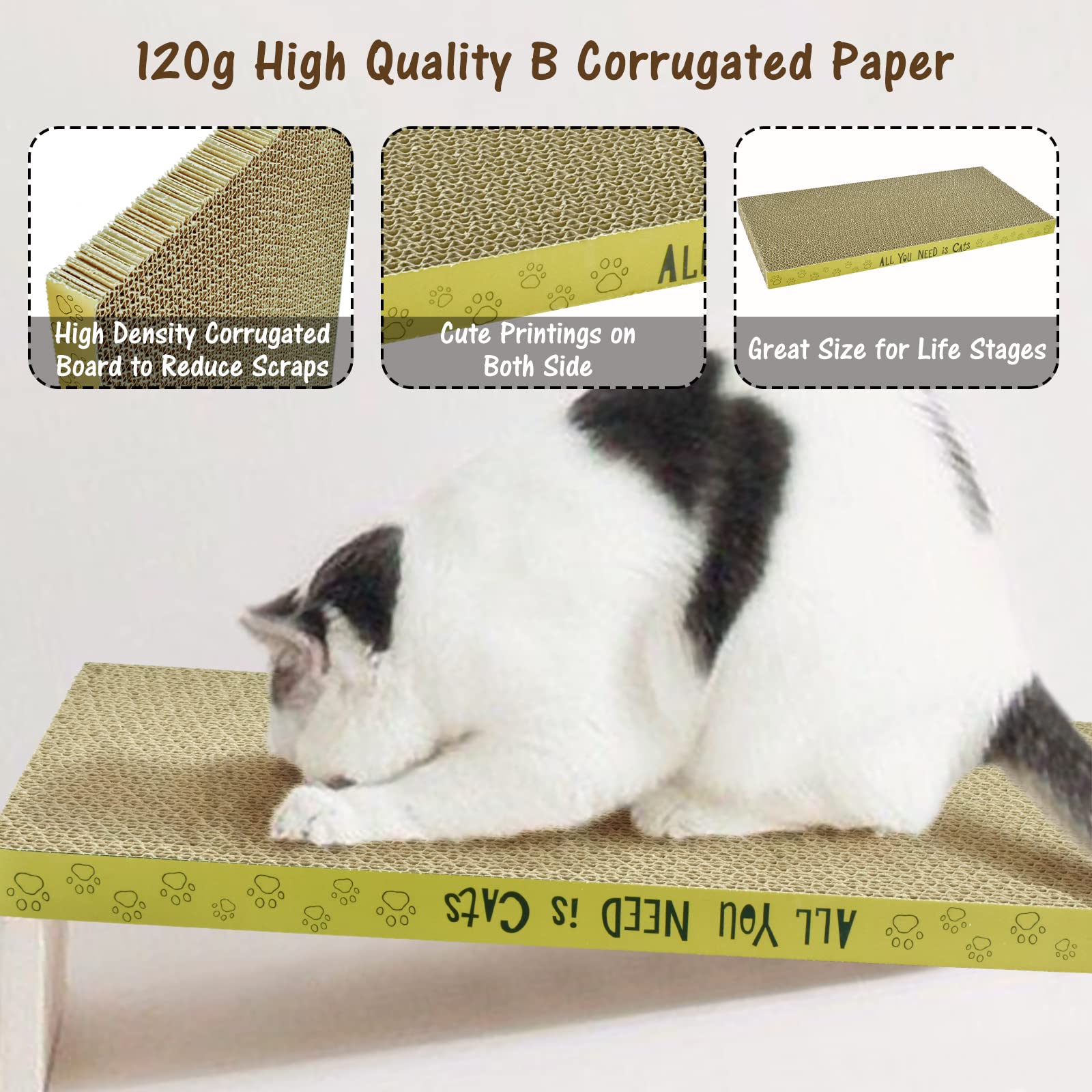 AccEncyc Rascador de cartón para gatos, Rasqueta para gatos de interior, 17 x 8.3 x 1 pulgadas, rascador corrugado de doble cara, suministros reutilizables para gatos, 1 paquete