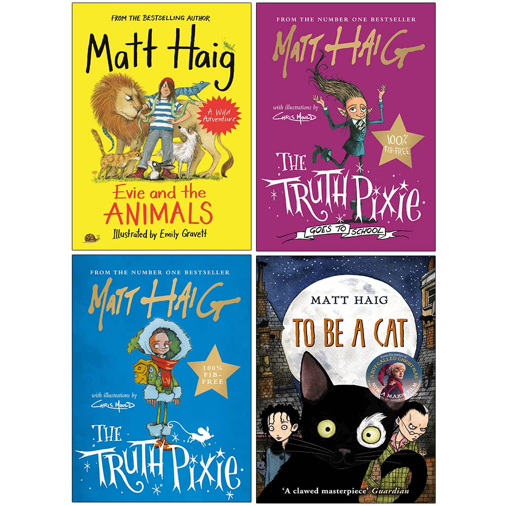 Matt Haig 4 Books Collection Set (Evie in the Jungle (Paperback),Evie and the Animals, The Truth Pixie Goes to School, The Truth Pixie) Hardcover – January 1, 2020