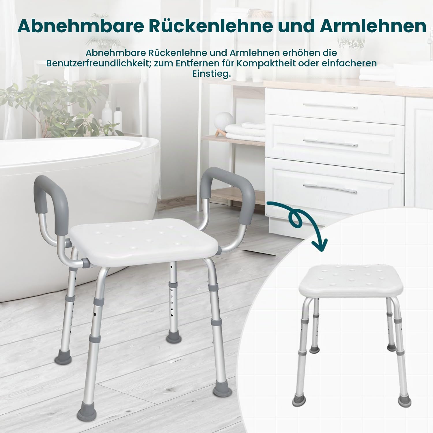 Agirsh Duschhocker für Senioren 160 kg Belastbar | Höhenverstellbarer Badhocker(38-51 cm), leichter Aluminium-Duschhocker, Badhocker für die Dusche, Einfache Installation