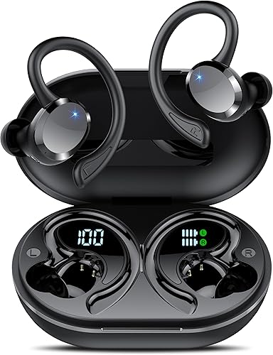 Miniatura 8 de Ear Buds - Auriculares inalámbricos, auriculares estéreo de alta fidelidad Bluetooth 5.3 para correr con pantalla LED dual, 30 horas de Oro