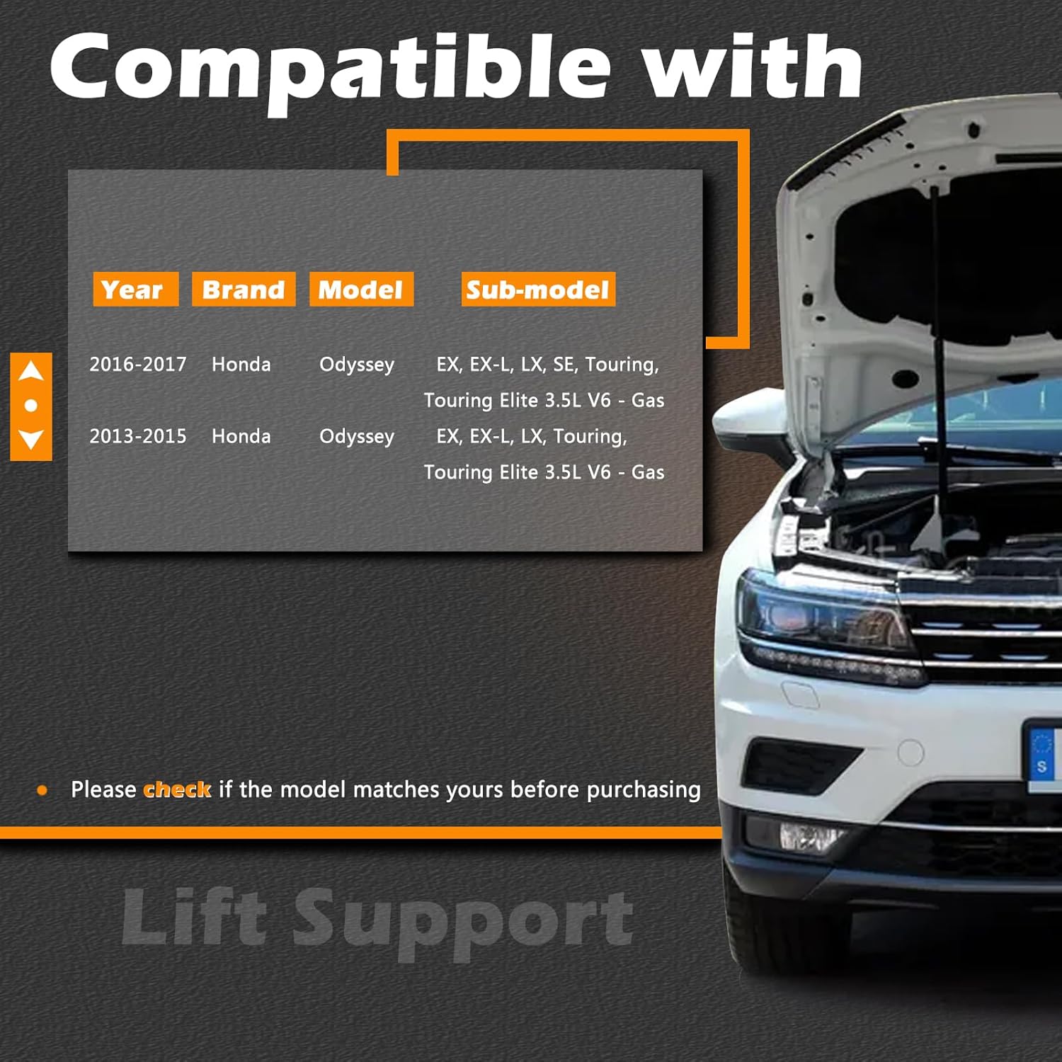 2 Pcs 26.99 in Liftgate Trunk Struts Lift Supports Compatible with Honda 11-17 Odyssey Without Power Liftgate Shock Gas Spring Cylinder Rear Back Tailgate Hatch Replaces 74870TK8305 74870TK8A01