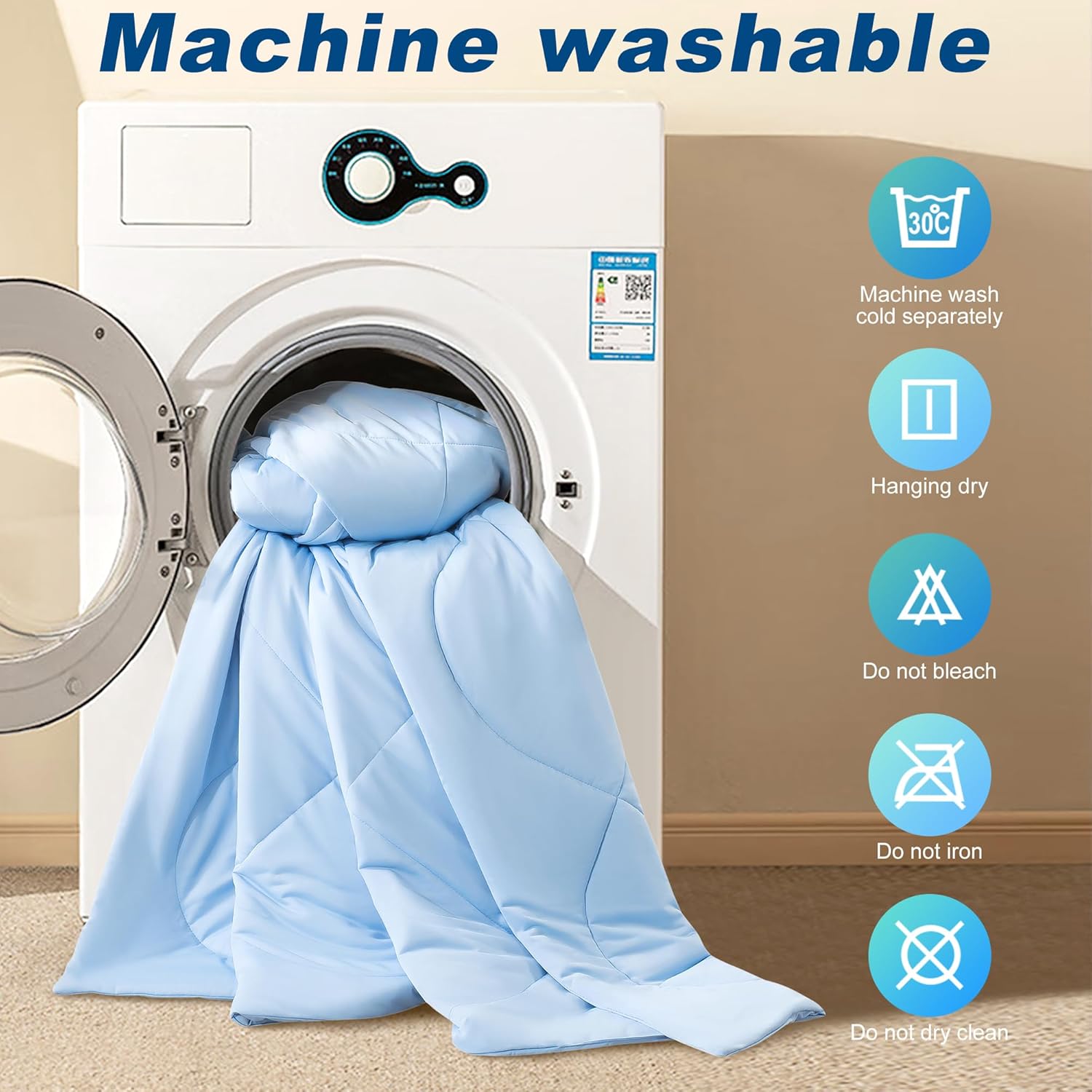 Cooling Comforter Queen Size, Double-Sided Cold Tech Fabric Quilted Bed Comforters Cooling Blanket for Hot Sleepers, Breathable Lightweight Summer Bedding, All-Season Ice Blanket, Blue - Image 7