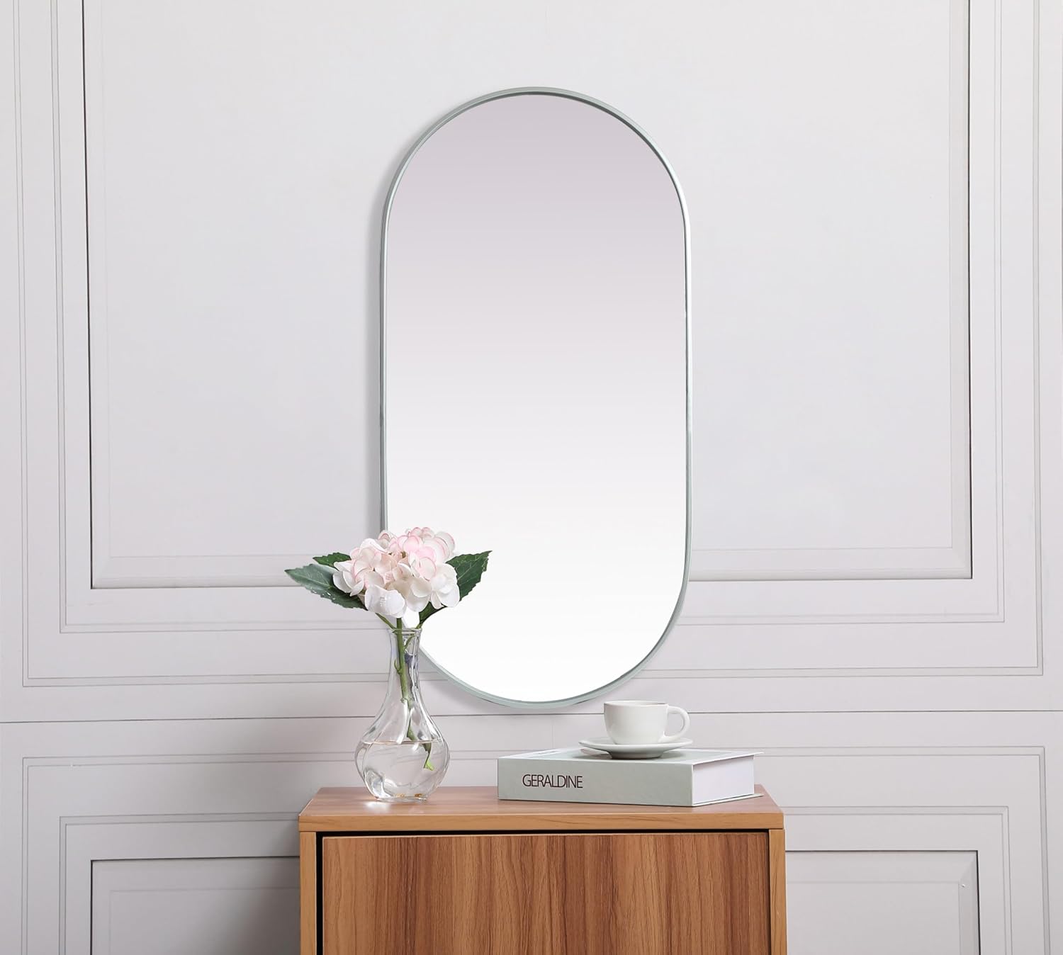 Elegant Decor Asha 24x48 Oval Modern Metal Wall-Mounted Mirror in Brass