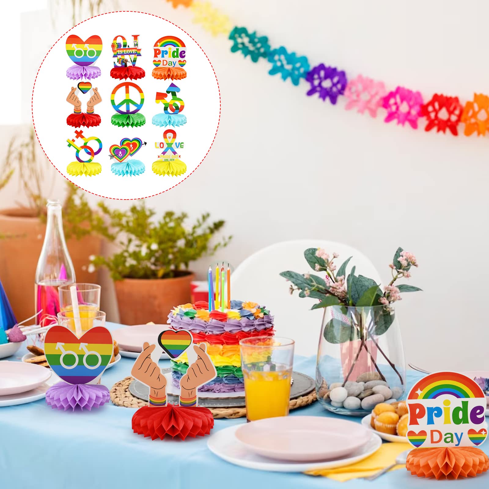 Décoration De Table Arc-en-ciel LGBT Pride - Lot De 9 Nids D'abeille En Papier - Pour Fête, Anniversaire, événement Gay Friendly
