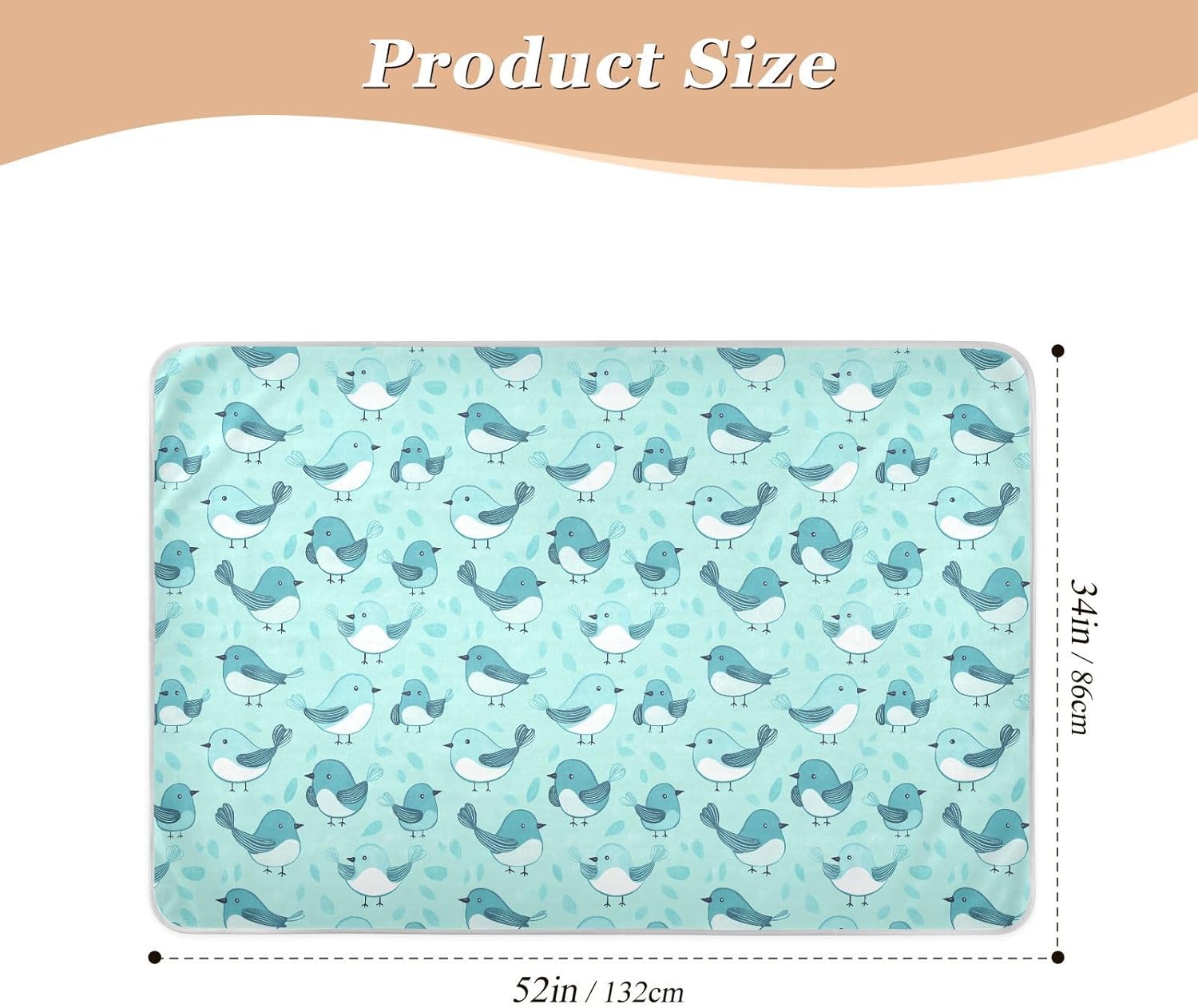 Cartoon Cute Bird Turquoise Extra Large Resuable Toddler Mattress Pads Highly Absorbent Potty Training Mats Non-Slip Pad Liner for Baby Toddler Children , 52" L x 34" W